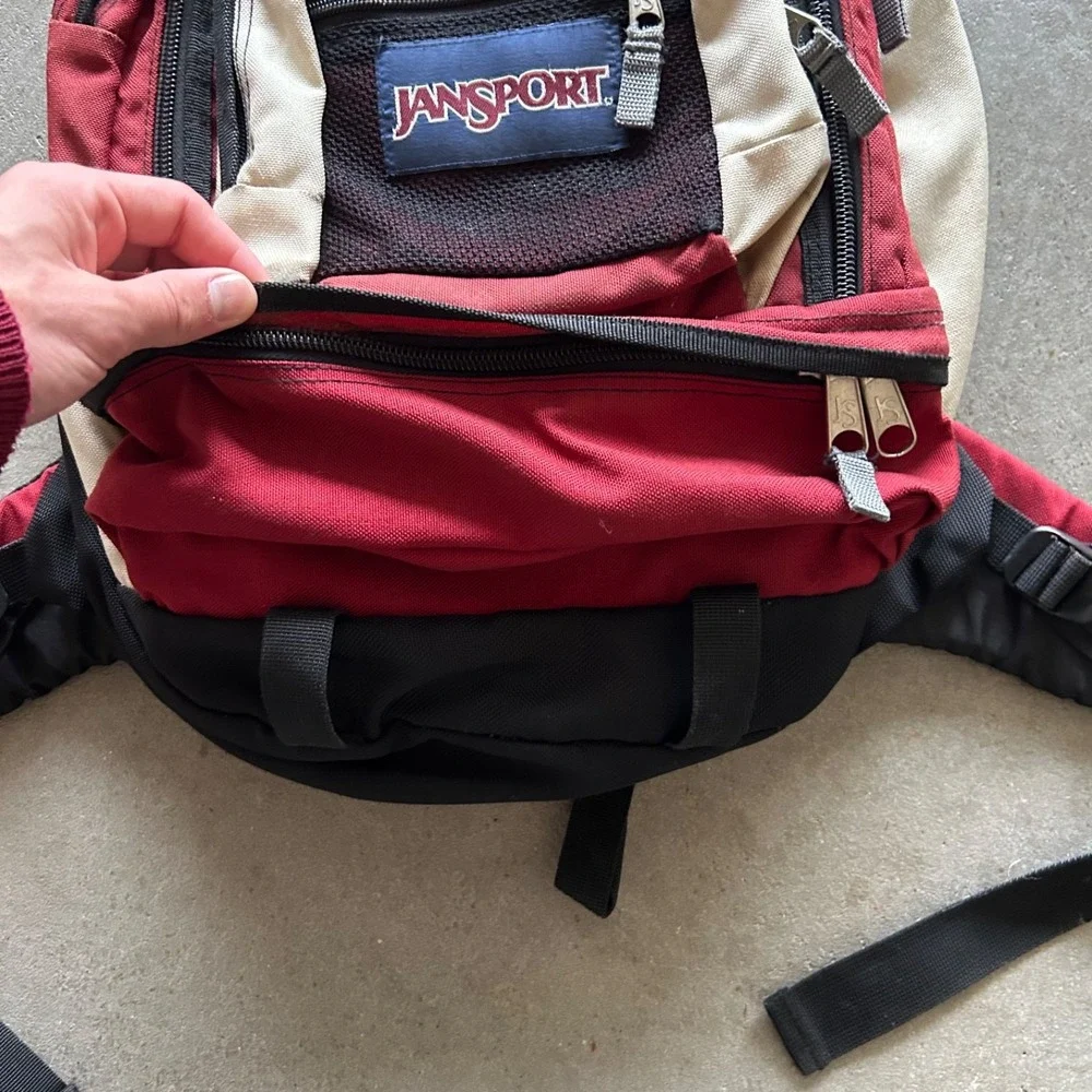 Vintage 90s JanSport Air Lift Technical Backpack Red Beige Outdoor Daypack 47120